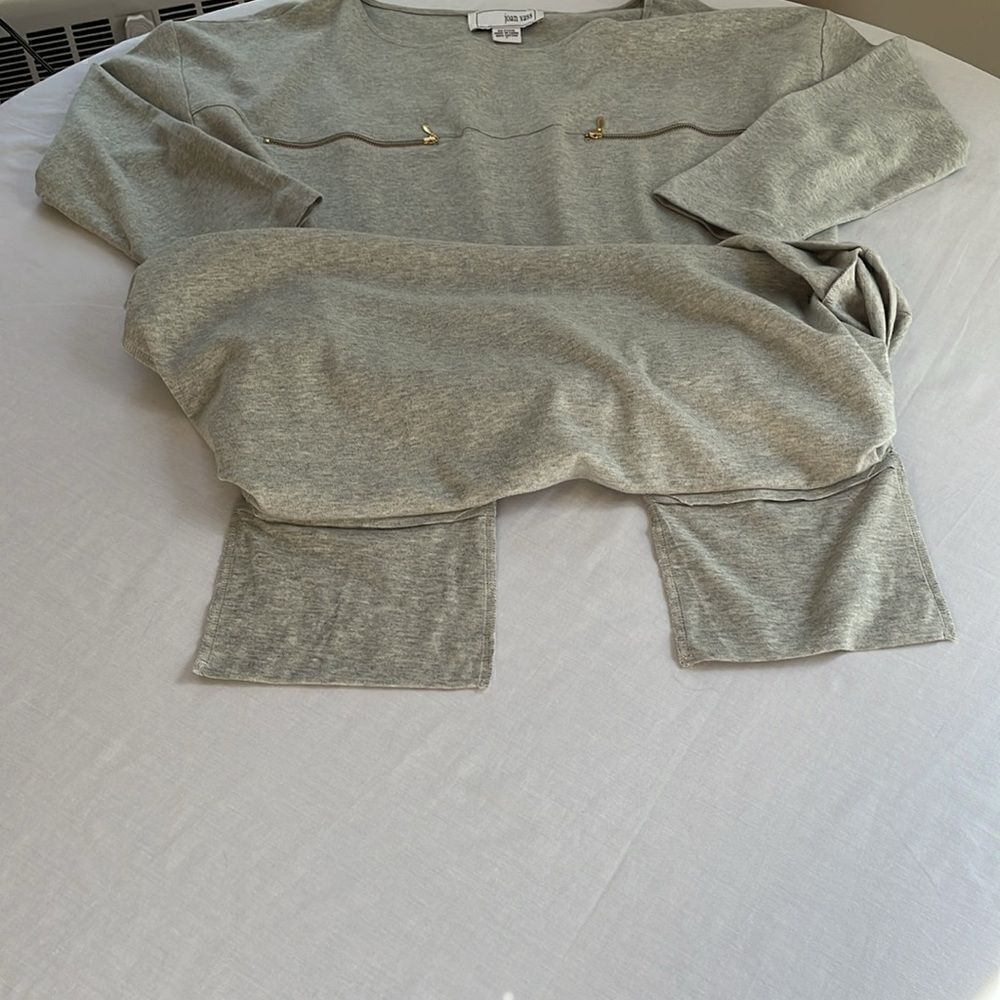 Joan Vass gray soft knit‎ midi shift dress 3/4 sleeves zipper detail size 10-12 - Picture 7 of 8